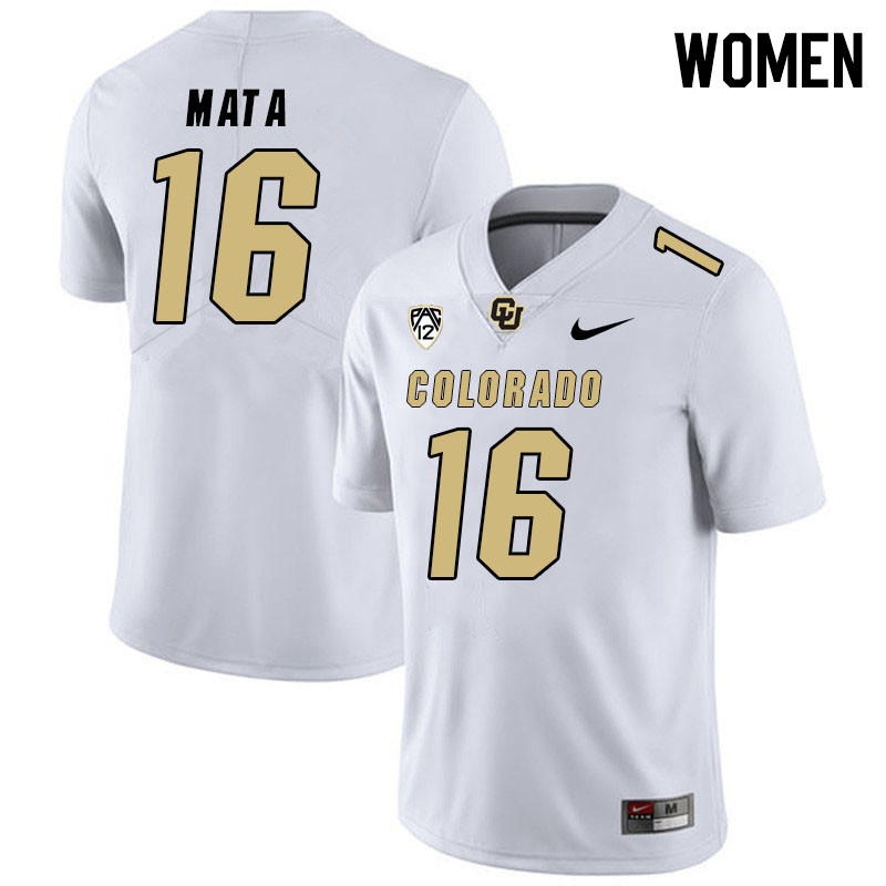 Women #16 Alejandro Mata Colorado Buffaloes College Football Jerseys Stitched Sale-White - Click Image to Close